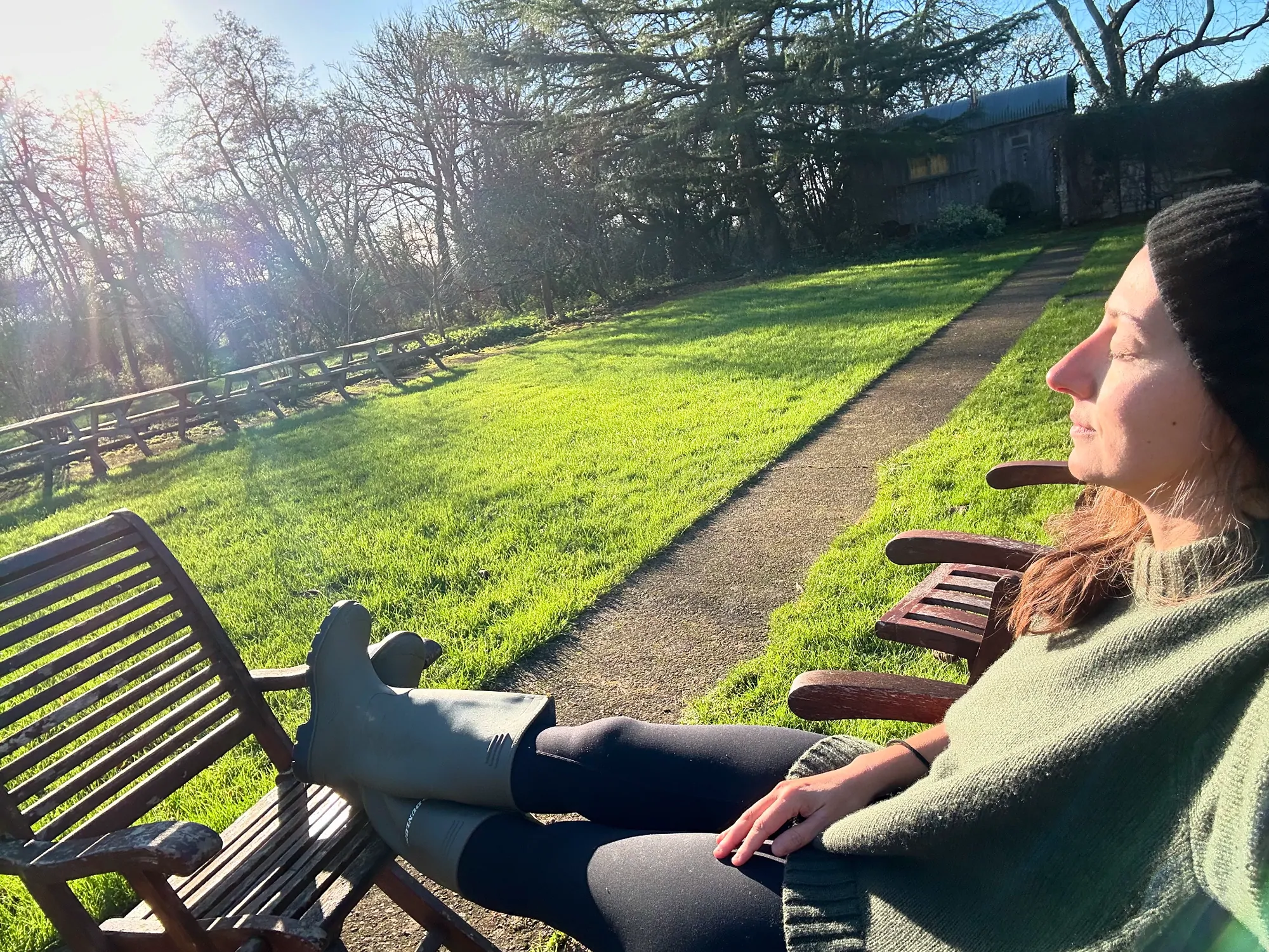 Sitting out on a bench in the winter sun