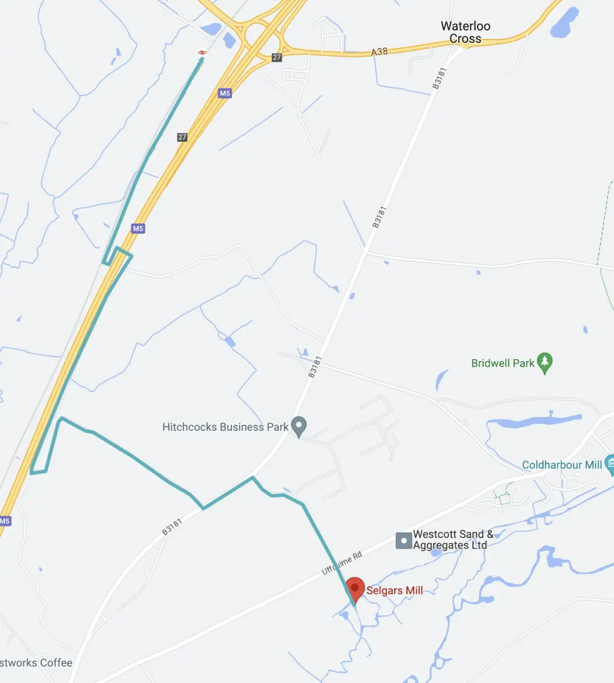 Cycle route from Tiverton Parkway to Selgars Mill, map 1 of 2