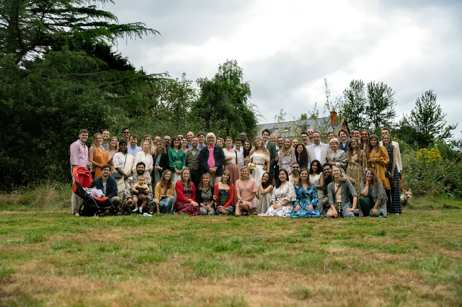 Everyone together outside the barn on the day