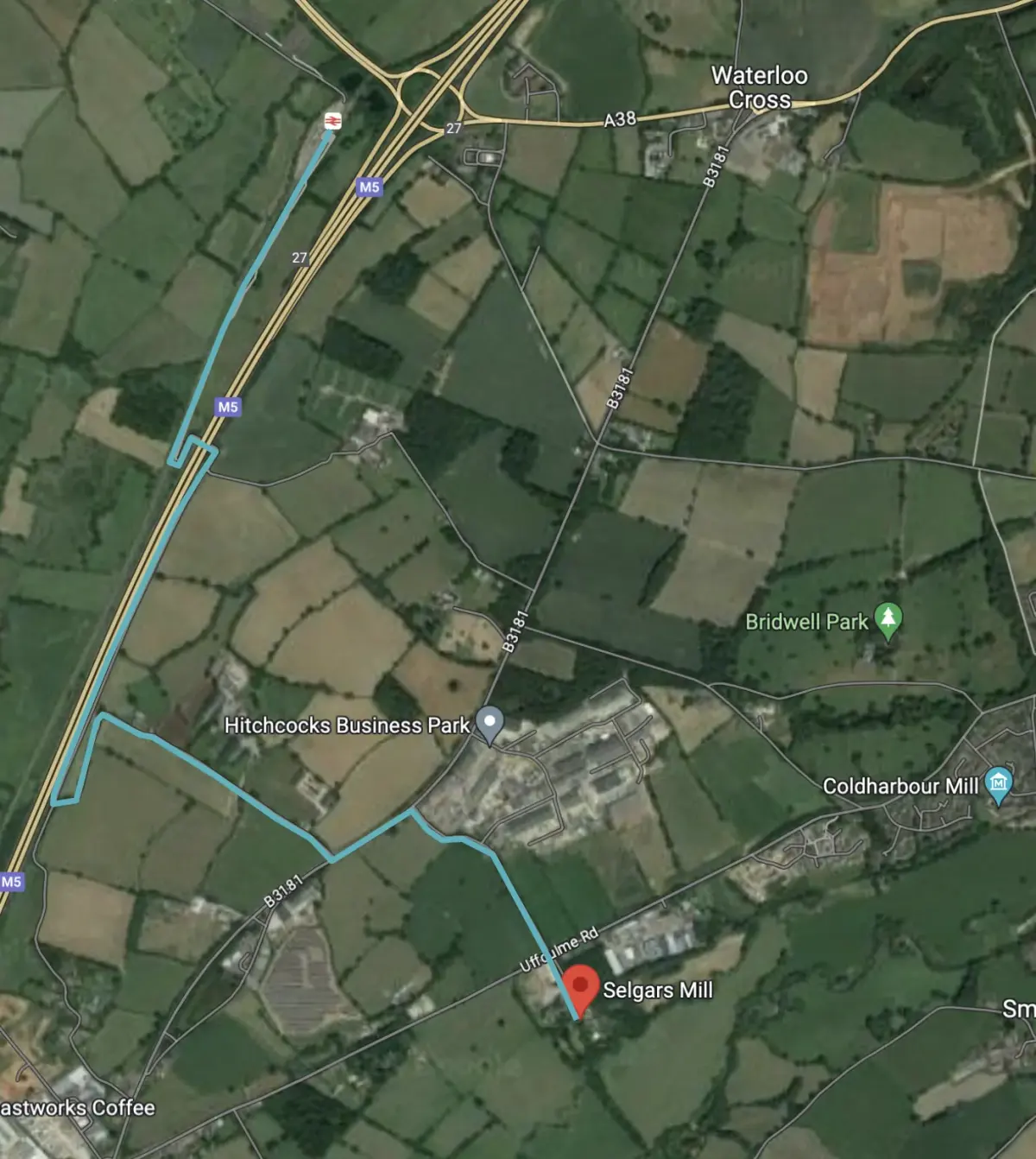 Cycle route from Tiverton Parkway to Selgars Mill, map 2 of 2