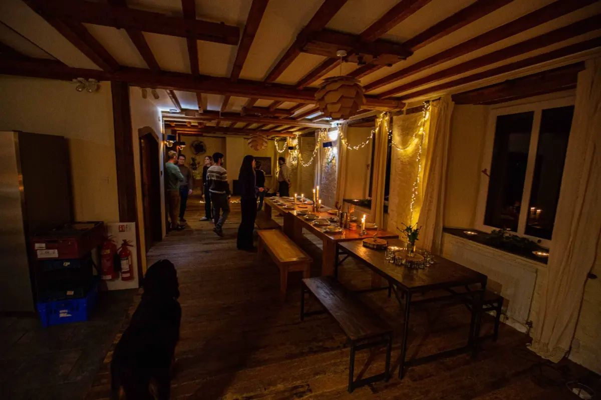 Colivers around the long kitchen table